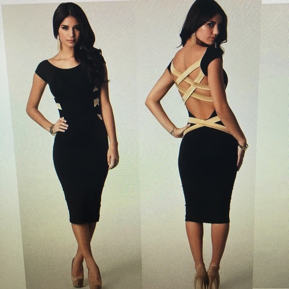 NWT black sexy dress with tan straps