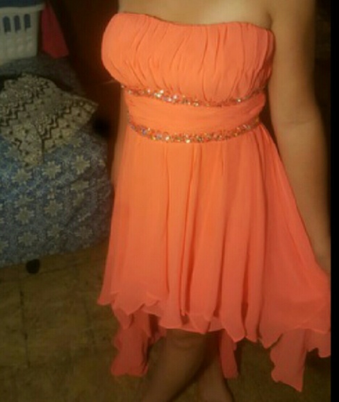 Neon orange high low dress