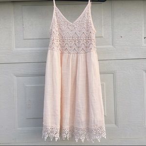 Pink and Cream Crocheted Lace Dress