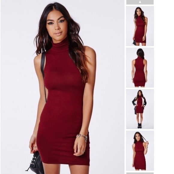 Burgundy High Neck Bodycon Dress