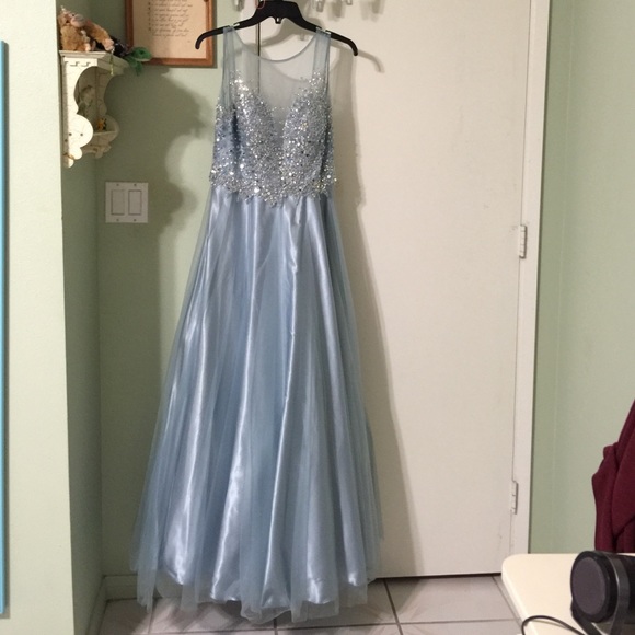 Light gray blue prom dress