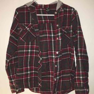 grey and red flannel