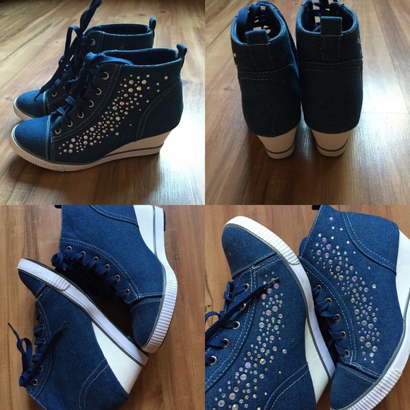 Jean wedge sneakers  with Swarovski crystals