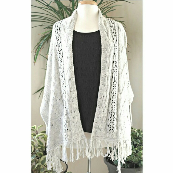Boho Career Knit Crochet Waterfall Openwork Braids High Low Hem Cardigan - Picture 2 of 3