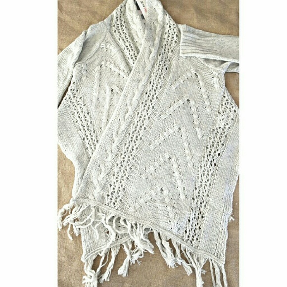 Boho Career Knit Crochet Waterfall Openwork Braids High Low Hem Cardigan - Picture 3 of 3