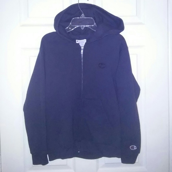 Boy's navy hooded sweatshirt.
