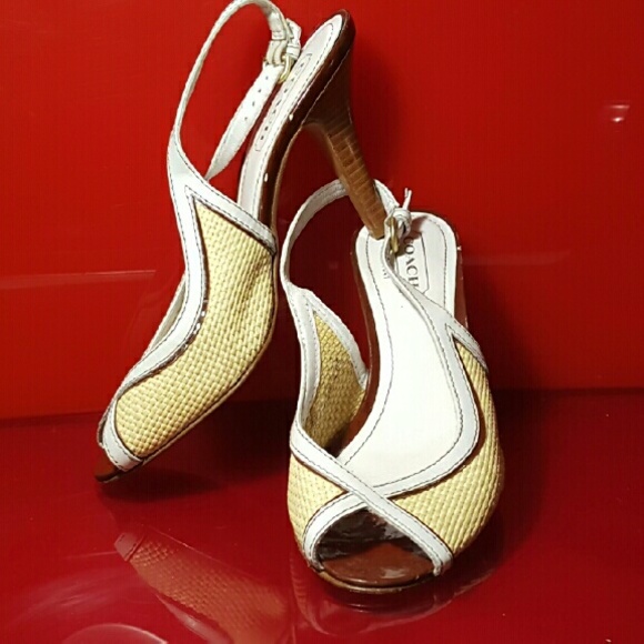Coach Woven Wicker and Leather Slingbacks Sz 6