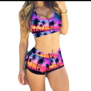 Cute Purple Sunset 2 Piece Yoga Set
