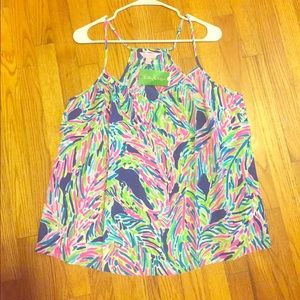 Lilly Pulitzer Dusk Top in Indigo Palm Reader XL