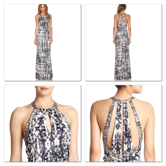 Parker Beaded Cutout Halter Printed Maxi Dress