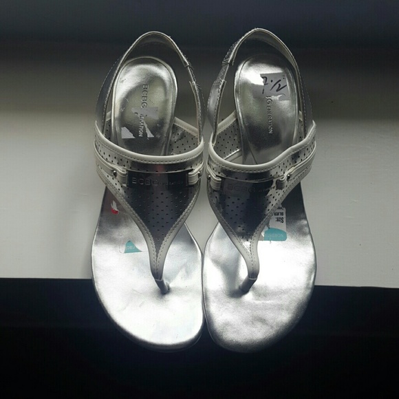 Silver metallic wedge sandals