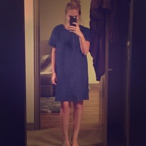 Blue faux suede shift dress