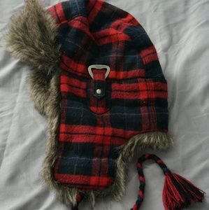 American Eagle Plaid Fuzzy Hat