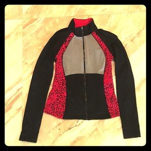 Bebe funnel neck zip jacket leopard red black M