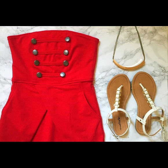 Red strapless nautical dress