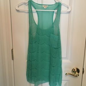 Teal lace tank