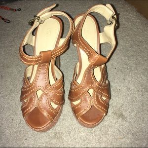 LC cognac high heeled sandals with rope accent