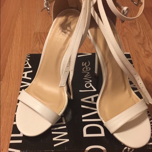 White ankle strap heels