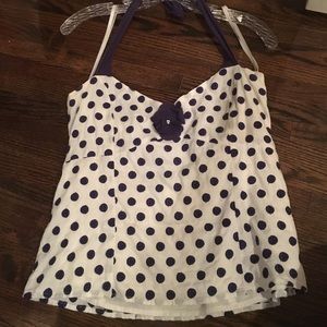 Precious navy & white polka dot halter