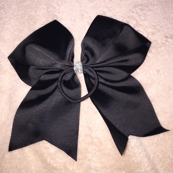 black cheer bow with sliver kisses - Picture 2 of 2