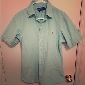 Mens Green S/S button down polo Medium
