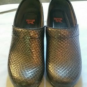Dansko black/grey snake skin clogs