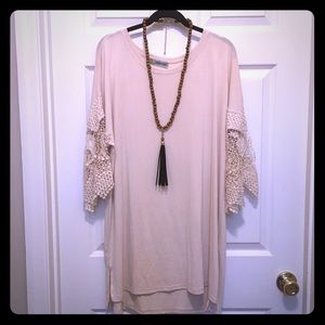 TShirt Dress/Top w crochet bell sleeves