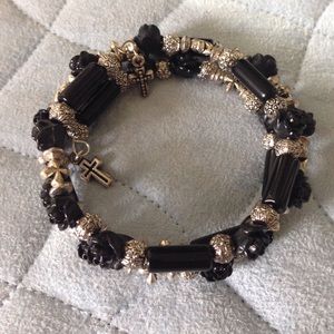 Handmade Black Roses and Silver Crosses Bracelet