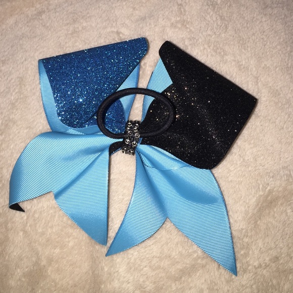 a blue and black cheer bow - Picture 2 of 2