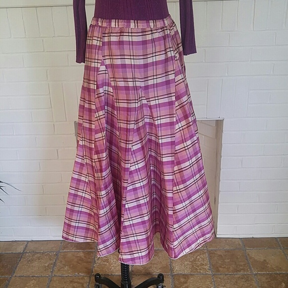 Silk Plaid Midi Skirt