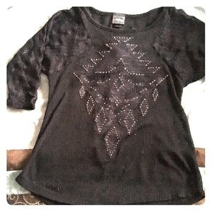 Daytrip black lace shirt with back cut outs. Small