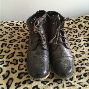 Brown distressed booties
