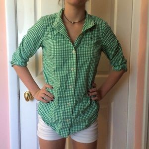 Green gingham button down vineyard vines