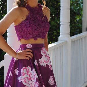 Plum & Powder-Pink Floral 2 Piece