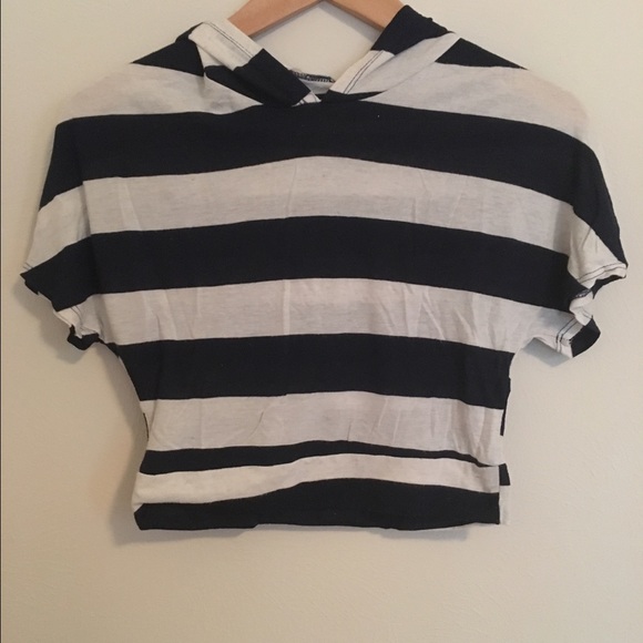 Hooded Striped Crop Top
