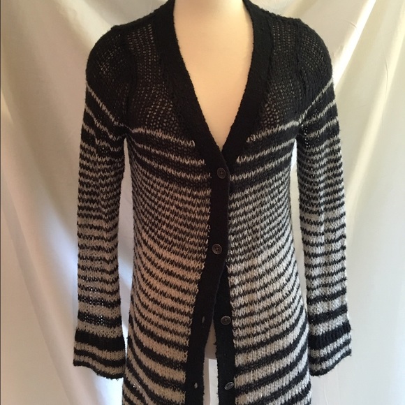 Black and Grey Striped Longer Cardigan