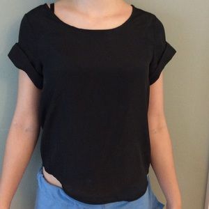 Light polyester flowing blouse with open slat back