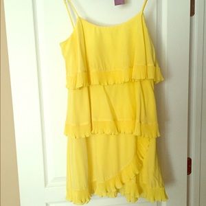 Bcbgmaxaria yellow spaghetti strap tiered dress
