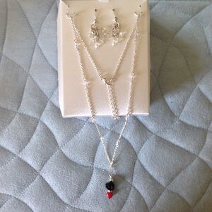Necklace and earring set--Black rose with heart
