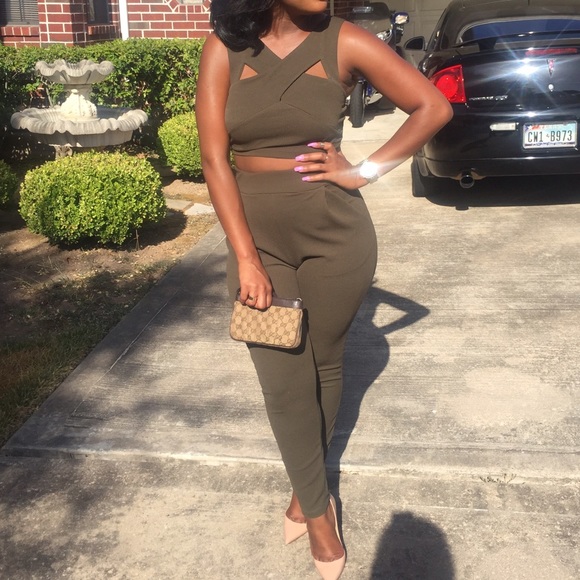 Two piece set in olive worn once