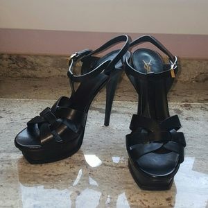 YSL Platform Black Leather Sandal