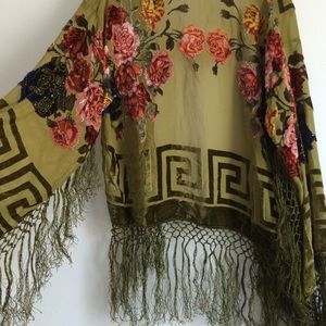 VELVET BEADED KIMONO SHAWL FRINGE