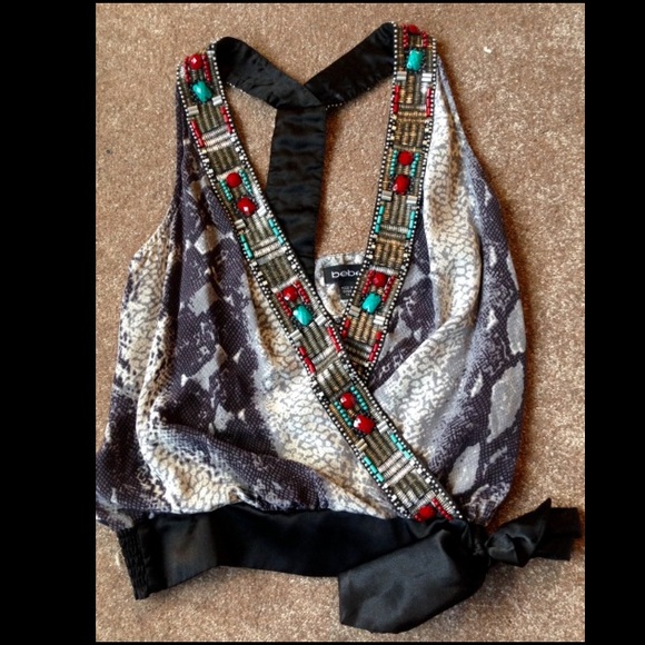 Multi-Colored Embellished BEBE T-Back Tank as XS - Picture 1 of 4