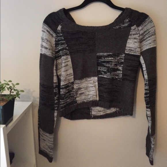 Grey Patched Cropped Sweater