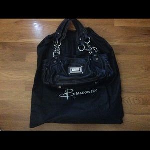 B Makowsky Black Leather Handbag Hobo Purse