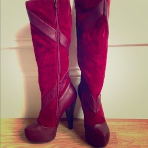 Deep Red Suede Platform Boots