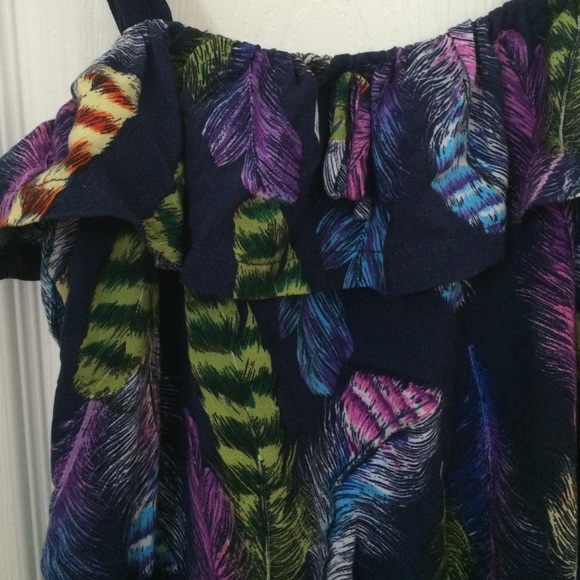 Indigo Romper With Colorful Feather Pattern - image 2