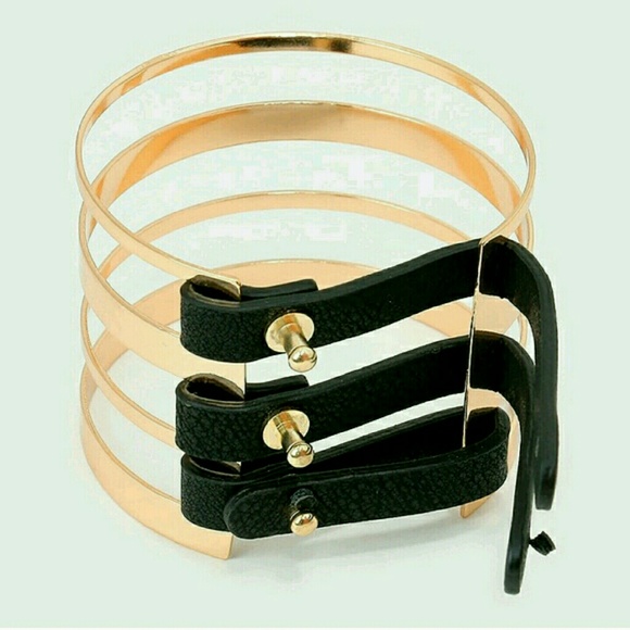 Gold and Black Suede Cuff Bracelet - Picture 2 of 3
