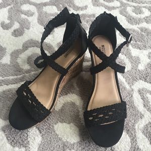 Black crochet strappy wedge
