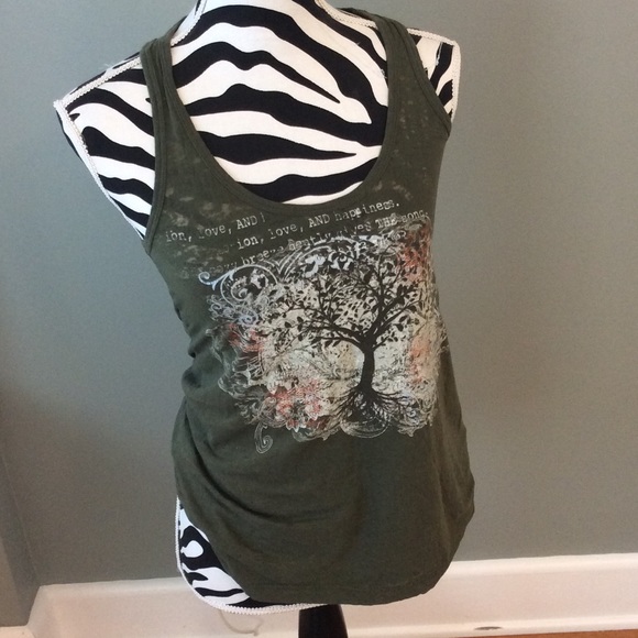 Dark green tree of life tank top